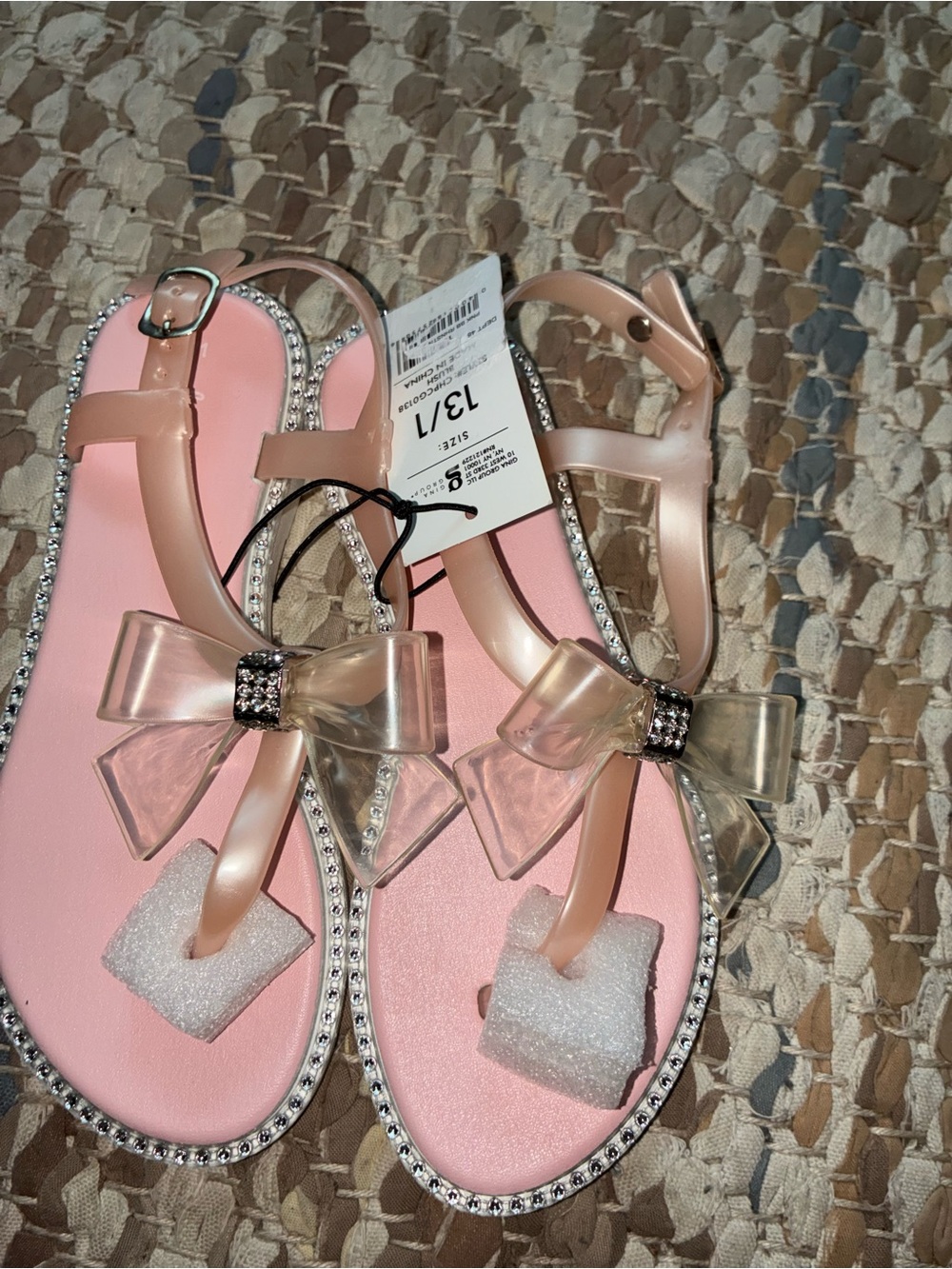 chatties Pink Bow Jelly Sandals with Rhinestone Trim